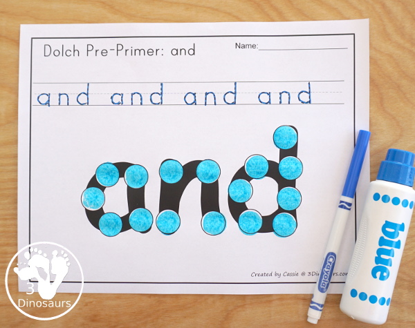 Preprimer Sight Word Dot Marker Selling Set - all 40 dolch sight words with a single word per page with dot markers words with two options for each page that are great for early learning to read - 3Dinosaurs.com