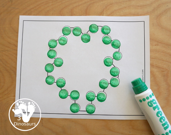 Free Clover Fine Motor Printables - you have a clover mat, playdough mat, tracing mat and dot marker mat to do fine motor activity - 3Dinosaurs.com