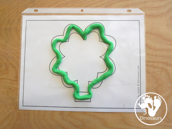 Free Clover Fine Motor Printables - you have a clover mat, playdough mat, tracing mat and dot marker mat to do fine motor activity - 3Dinosaurs.com