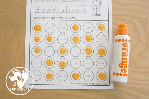 Free Preprimer Sight Word Trace & Dot the Word - 40 sight word for kids to work, with a no-prep printable for preprimer sight words - 3Dinosaurs.com