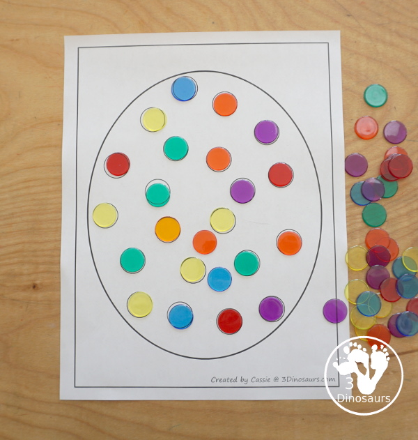 Free Easter Egg Fine Motor Mat Printables -  with four pages of printables with easter egg template to color, easter egg to trace, easter egg to q-tip and a dot marker easter egg, all great for Easter. - 3Dinosaurs.com