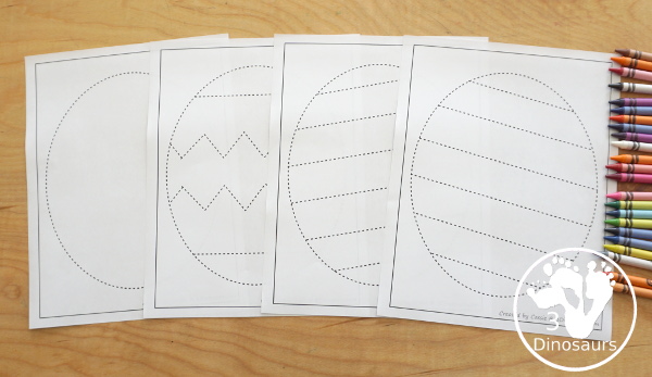 Free Easter Egg Fine Motor Mat Printables -  with four pages of printables with easter egg template to color, easter egg to trace, easter egg to q-tip and a dot marker easter egg, all great for Easter. - 3Dinosaurs.com