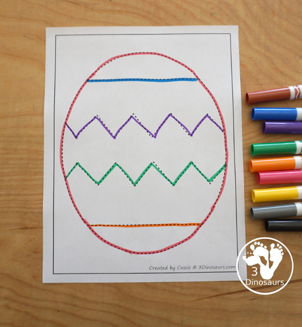 Free Easter Egg Fine Motor Mat Printables -  with four pages of printables with easter egg template to color, easter egg to trace, easter egg to q-tip and a dot marker easter egg, all great for Easter. - 3Dinosaurs.com