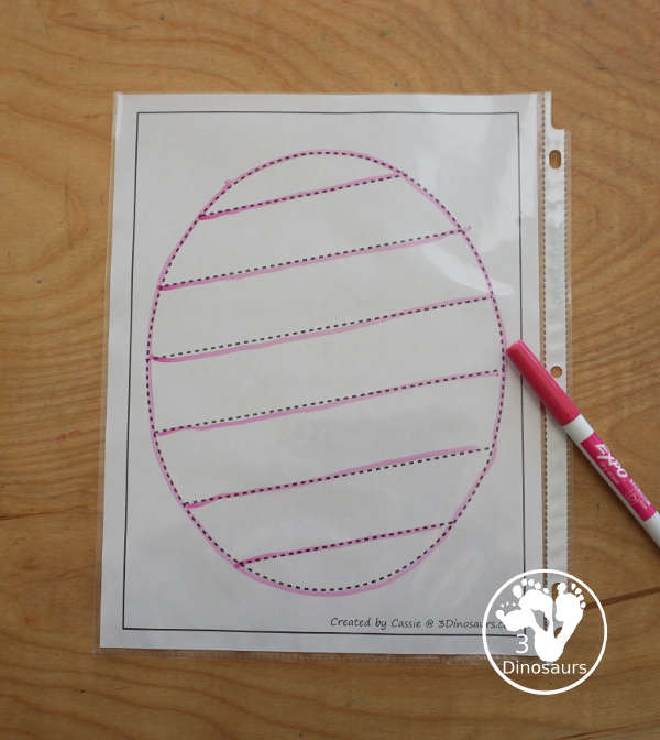 Free Easter Egg Fine Motor Mat Printables -  with four pages of printables with easter egg template to color, easter egg to trace, easter egg to q-tip and a dot marker easter egg, all great for Easter. - 3Dinosaurs.com