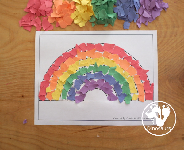 Free Rainbow Fine Motor Dot Marker Printables -  with six pages of printables with rainbows template to color, rainbows to trace, rainbow to q-tip and a dot marker rainbow, all great for spring fine motor centers. - 3Dinosaurs.com
