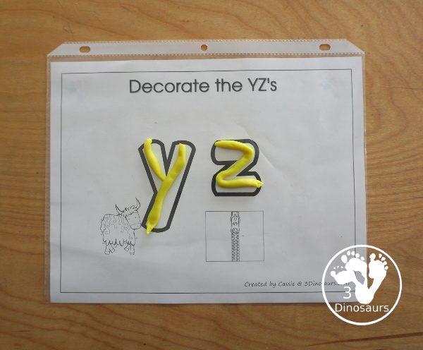 Free Romping & Roaring YZ Review Pack - with letter y and letter z printables for reviewing the three letters with tracing, puzzles, coloring pages, finger puppets, game and more- 3Dinosaurs.com