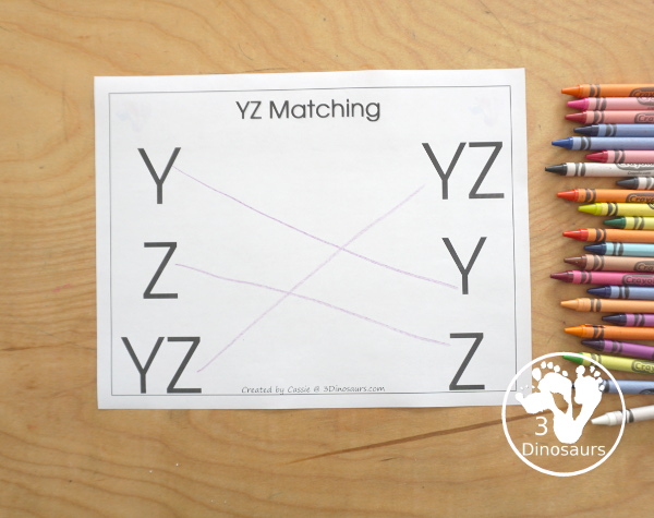 Free Romping & Roaring YZ Review Pack - with letter y and letter z printables for reviewing the three letters with tracing, puzzles, coloring pages, finger puppets, game and more- 3Dinosaurs.com