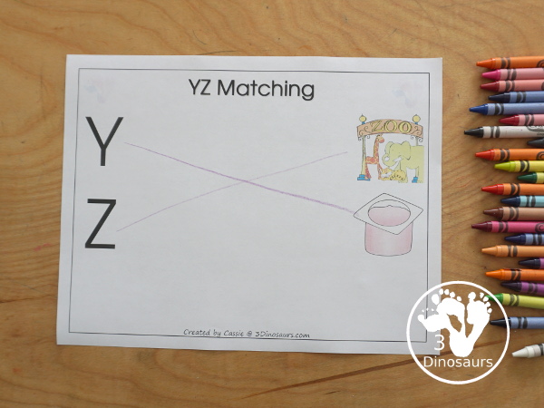 Free Romping & Roaring YZ Review Pack - with letter y and letter z printables for reviewing the three letters with tracing, puzzles, coloring pages, finger puppets, game and more- 3Dinosaurs.com