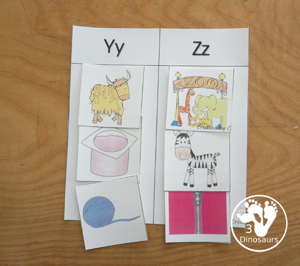 Free Romping & Roaring YZ Review Pack - with letter y and letter z printables for reviewing the three letters with tracing, puzzles, coloring pages, finger puppets, game and more- 3Dinosaurs.com