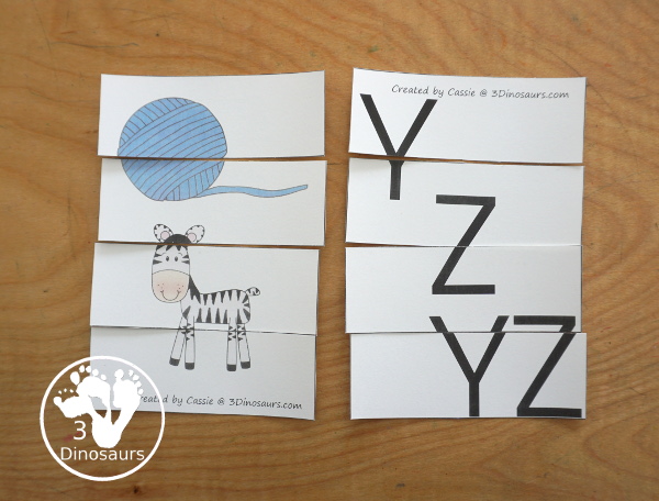 Free Romping & Roaring YZ Review Pack - with letter y and letter z printables for reviewing the three letters with tracing, puzzles, coloring pages, finger puppets, game and more- 3Dinosaurs.com