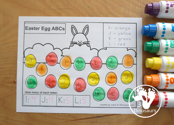 Free Easter ABC Color & Count Printable - use dot markers to dot the letters a change to the letter color part of the worksheet. - 3Dinosaurs.com