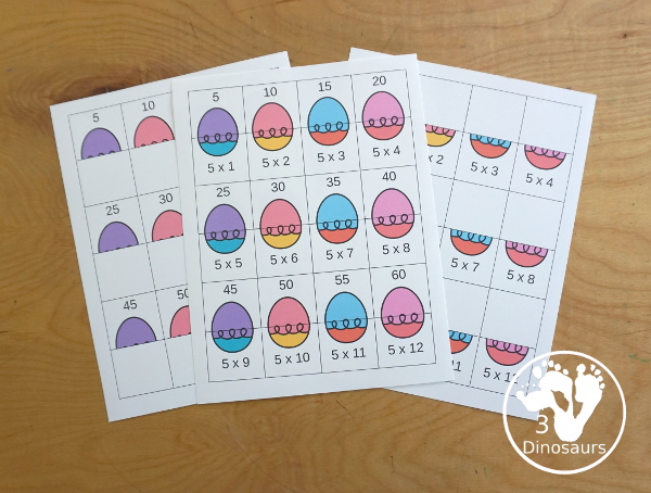 Easter Egg Multiplication & Division Cut & Paste and Matching with cut and paste worksheets for division and multiplication with numbers 1 to 12 and match puzzles and matching mats for division and multiplication - 3Dinosaurs.com