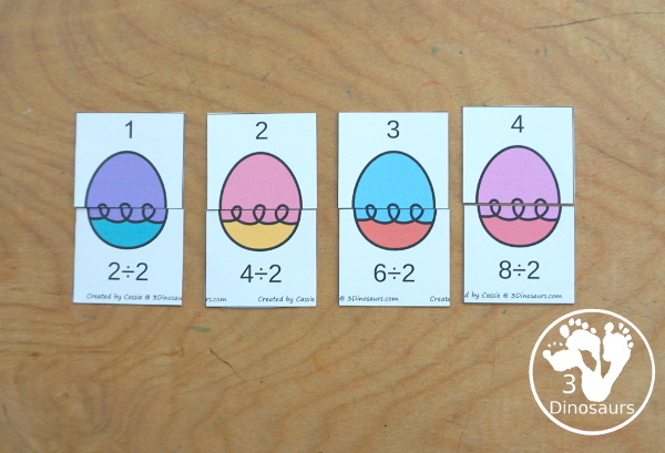 Easter Egg Multiplication & Division Cut & Paste and Matching with cut and paste worksheets for division and multiplication with numbers 1 to 12 and match puzzles and matching mats for division and multiplication - 3Dinosaurs.com