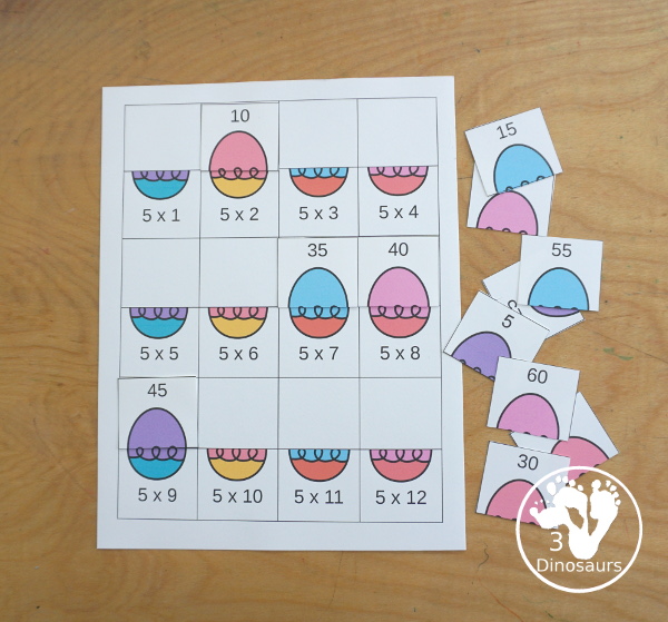 Easter Egg Multiplication & Division Cut & Paste and Matching with cut and paste worksheets for division and multiplication with numbers 1 to 12 and match puzzles and matching mats for division and multiplication - 3Dinosaurs.com