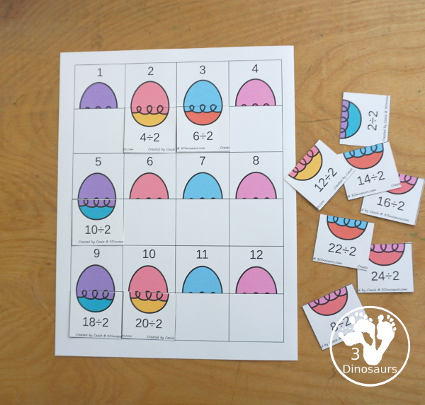 Easter Egg Multiplication & Division Cut & Paste and Matching with cut and paste worksheets for division and multiplication with numbers 1 to 12 and match puzzles and matching mats for division and multiplication - 3Dinosaurs.com