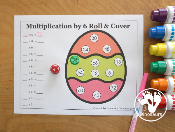 Easter Egg Multiplication Roll & Cover  has multiplication 1 to 12 and 1 to 15 with two options of equations for each set.- 3Dinosaurs.com