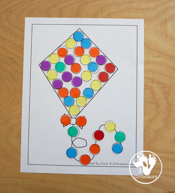 Free Kite Fine Motor Mat - a fun fine motor mat set for spring. You have kite templates, kite tracing, kite dot markers, and kite q-tip printables. All fun to use for a spring theme for fine motor centers of different kids.- 3Dinosaurs.com