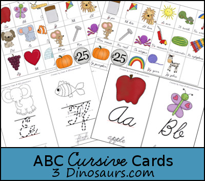 Free ABC Cursive Cards - 3Dinosaurs.com