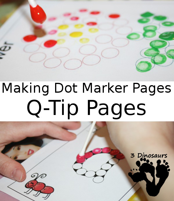 Making Dot Marker Printables Into Q-Tip Pages - 3Dinosaurs.com