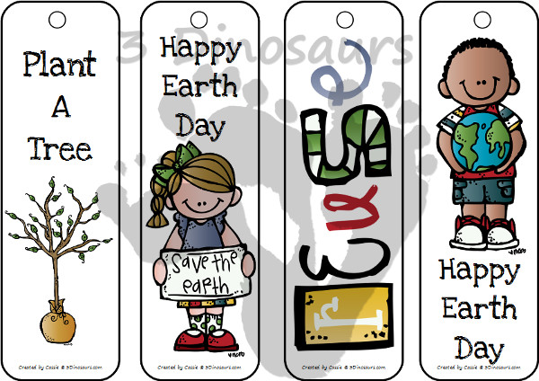 Free Earth Day Bookmarks - 12 different bookmarks for kids - 3Dinosaurs.com