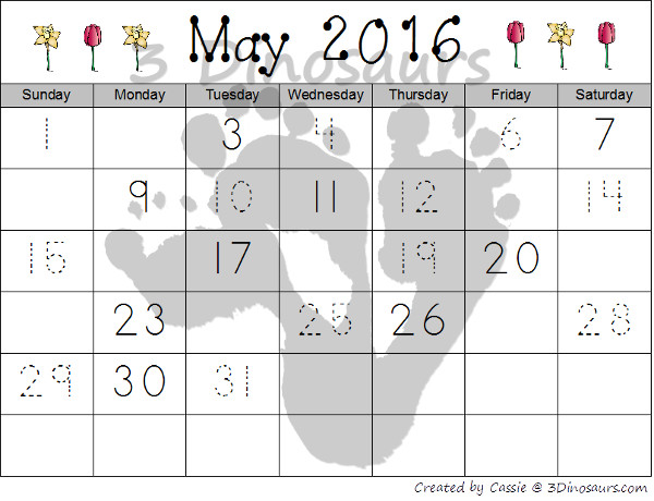 Free 2016 Flower Calendar - 3Dinosaurs.com