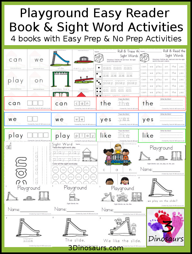 Playground Early Reader Book & Sight Word Set - 4 Readers with matching sight word activities for the books 92 pages of activities $ - 3Dinosaurs.com