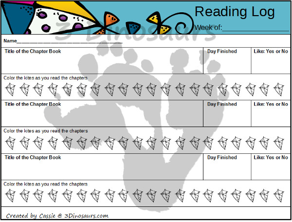 Free Spring Weekly Reading Charts Printable: Book Bag & Chapter books 4 different themes - 3Dinosaurs.com