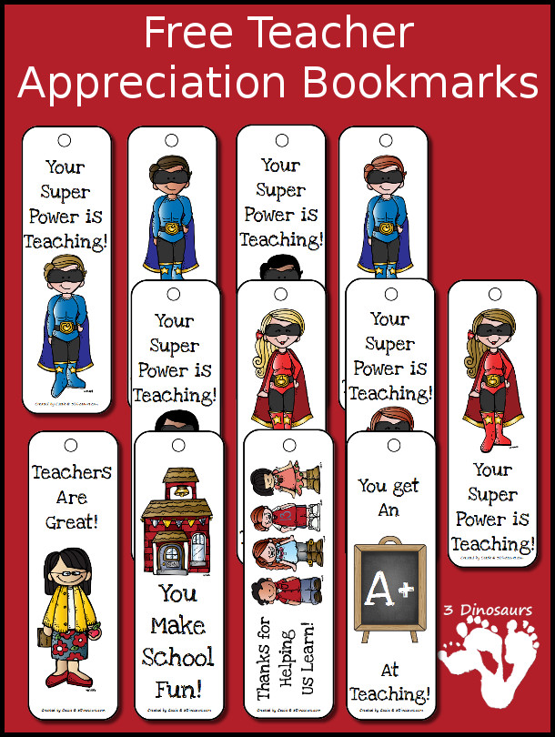 What is Teacher Appreciation? Plus Free Teacher Appreciation Bookmarks - 3Dinosaurs.com