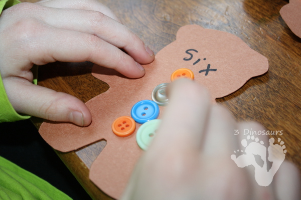 Teddy Bear Number Button Matching - hands on number activity to go with the book Corduroy - 3Dinosaurs.com