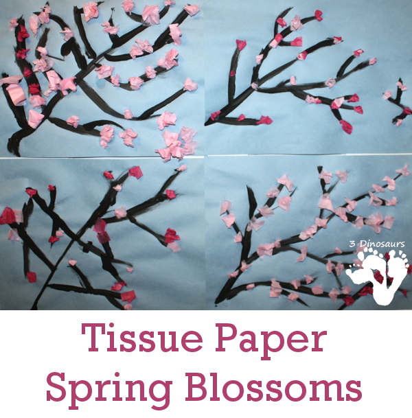 Tissue Paper Spring Blossoms - This is a fun spring craft that kids can do - 3Dinosaurs.com