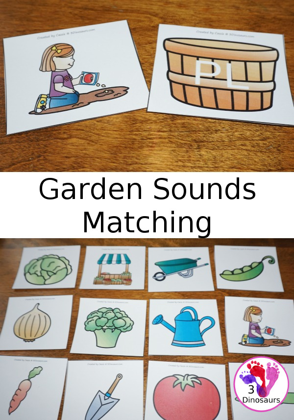 Free Garden Themed Beginning Sounds Matching - blends, digraph and single letters sounds - 3Dinosaurs.com