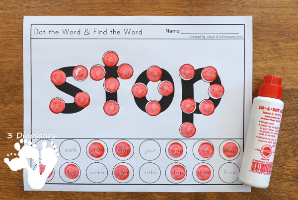 Sight Word Dot the Word Find the Word - All 220 Dolch Sight Words in a dot the sight word and then find the sight word in a no-prep printable - 3Dinosaurs.com