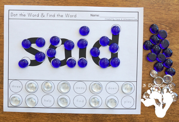 Sight Word Dot the Word Find the Word - All 220 Dolch Sight Words in a dot the sight word and then find the sight word in a no-prep printable - 3Dinosaurs.com