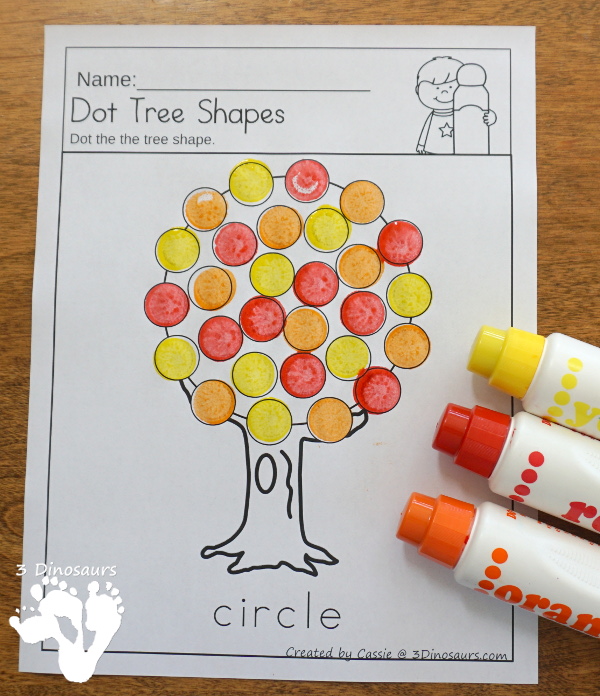 Tree Shape Themed Pack For PreK & Kindergarten - A fun pack full of shape activities with trees. It has a mix of no-prep and hands-on activities for kids for 12 shapes - 3Dinosaurs.com