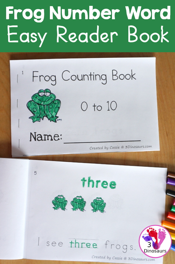 Free Frog Number Word Counting Book Printable - with numbers from 0 to 10 with coloring number color and tracing number word in the sentence - 3Dinosaurs.com