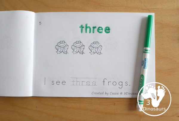 Free Frog Number Word Counting Book Printable - a simple look at one of the pages from the frog number counting book - 3Dinosaurs.com