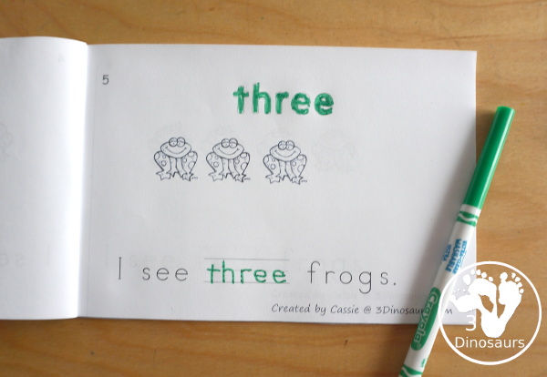 Free Frog Number Word Counting Book Printable - a simple look at one of the pages from the frog number counting book - 3Dinosaurs.com