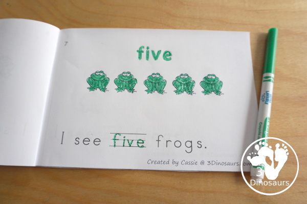 Free Frog Number Word Counting Book Printable - a simple look at one of the pages from the frog number counting book - 3Dinosaurs.com