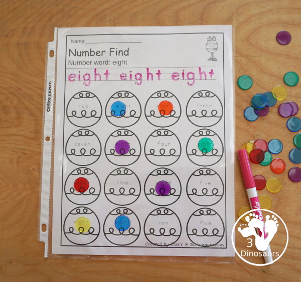 Easter Number Find with Numbers from 0 to 20 with numerical number find, and number word find for kids to work on tracing numbers and finding numbers in kindergarten and prek. - 3Dinosaurs.com