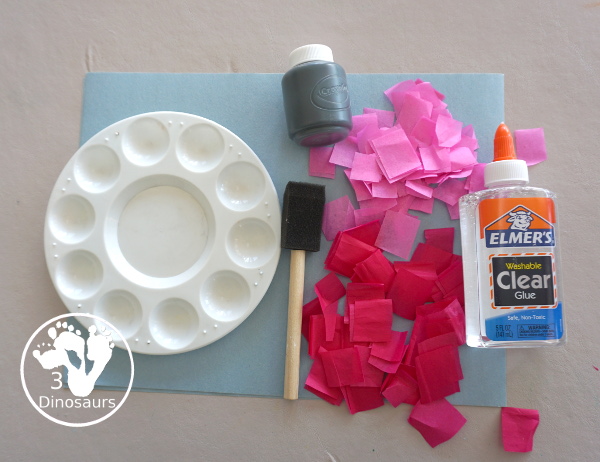 Tissue Paper Spring Blossoms - This is a fun spring craft that kids can do with paints and pink tissue paper - 3Dinosaurs.com