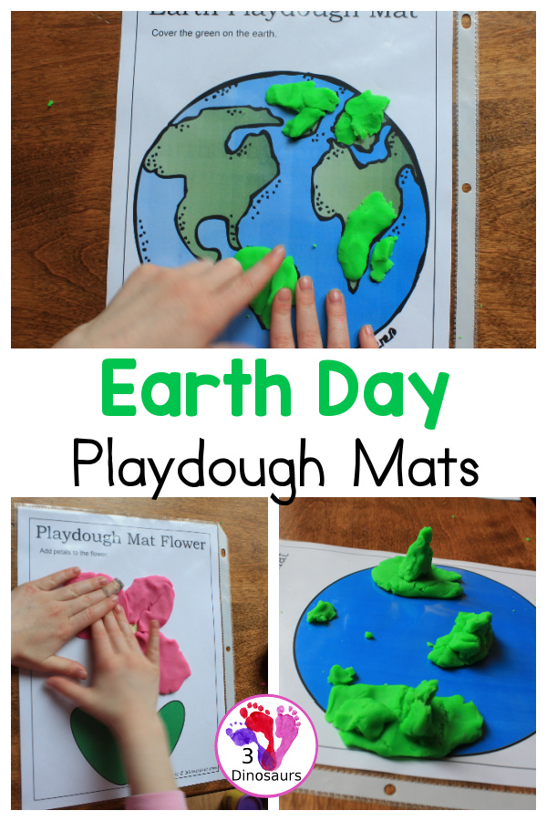 Free Earth Day Playdough Mats has 8 Earth Day themed playdough mats you can use with kids. You will find a flower, a tree, the Earth, and recycle bins. - 3Dinosaurs.com