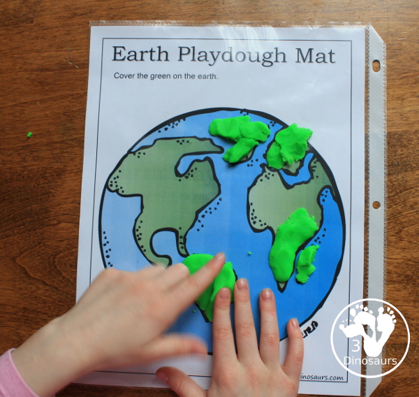 Free Earth Day Playdough Mats - ues the Earth playdough with green playdough  on the land. - 3Dinosaurs.com