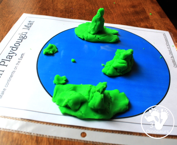 Free Earth Day Playdough Mats - using the blue circle playdough mat to make continents for the Earth - 3Dinosaurs.com