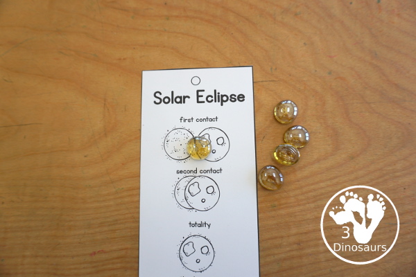 Free Total Solar Eclipse Bookmarks with the order of events for a total solar eclipse with pictures for kids to use to mark what they have seen.  3Dinosaurs.com