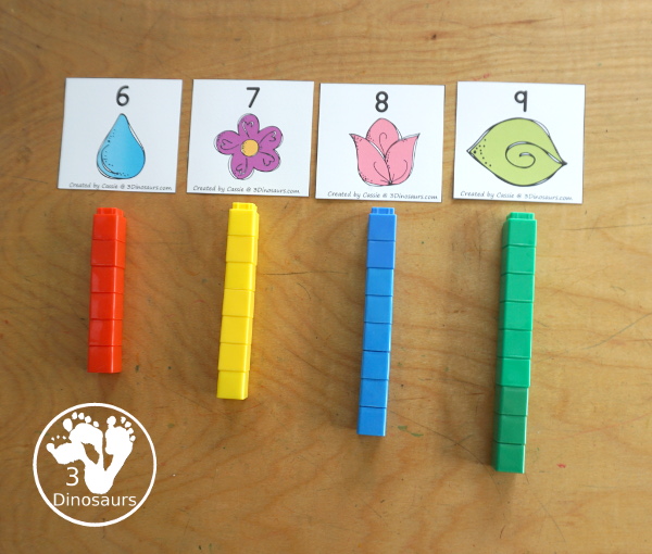 Spring Mini Pack with Number Printables: counting with unifix cubes and the number cards - 3Dinosaurs.com