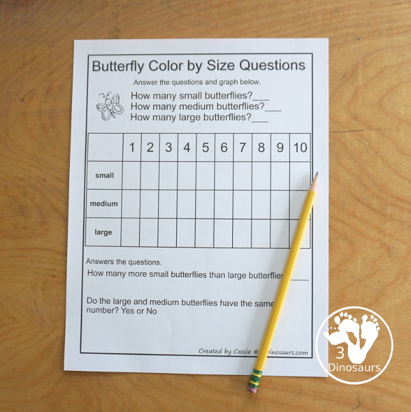 Spring Mini Pack with Number Printables: answer questions about the color by size worksheet. - 3Dinosaurs.com