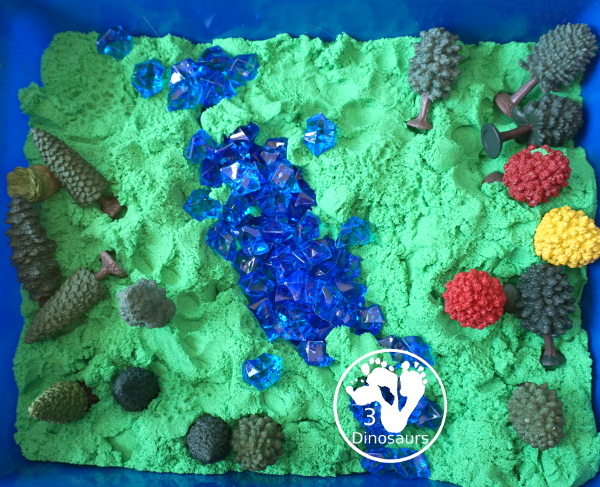 Tree & Kinetic Sand Sensory Bin for Arbor day and Earth Day - different types of tree sorting - 3Dinosaurs.com