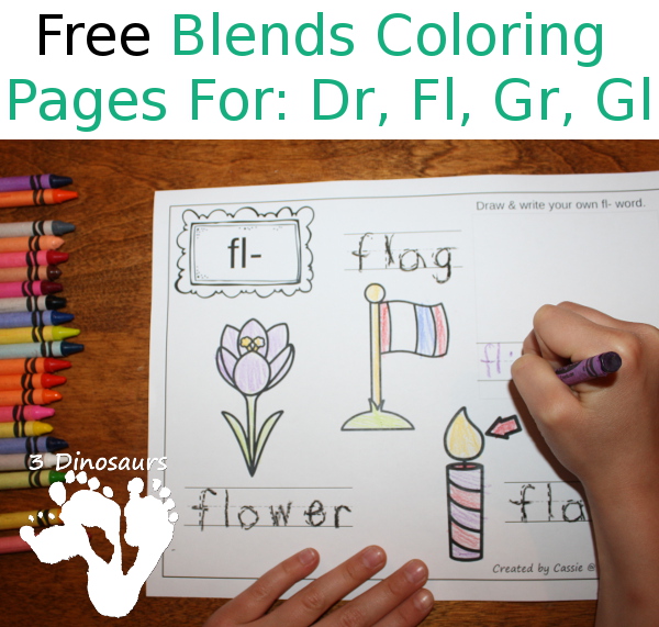 Free Blends Coloring Pages: Dr, Fl, Fr, Gl - 3Dinosaurs.com