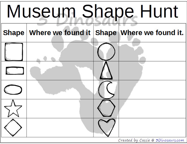 Museum Shape Search with Free Printable - 3Dinosaurs.com