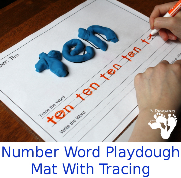 Free Number Word Playdough Mats with Tracing - 3Dinosaurs.com